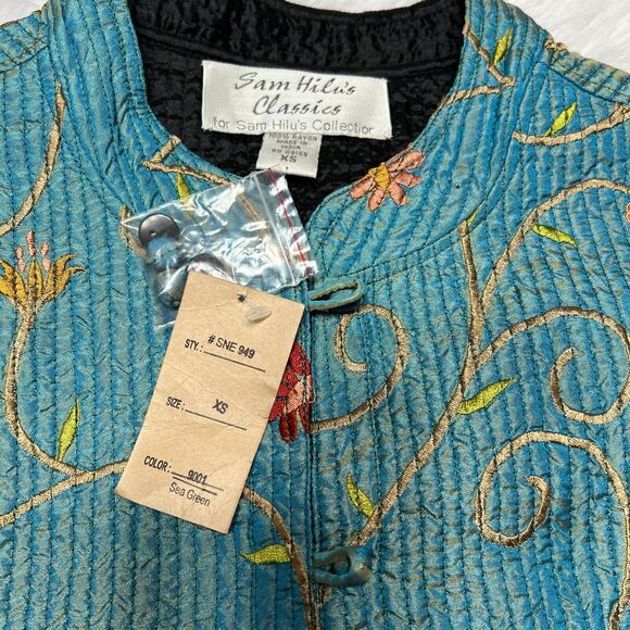 SAM HILU'S CLASSICS REVERSIBLE QUILTED JACKET FLORAL SEA GREEN / BLACK - Picture 3 of 9